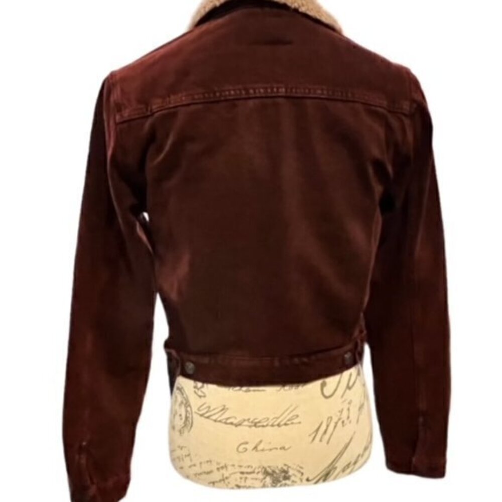 🎉PRICE REDUCED🎉 HUDSON Jeans Red Denim Trucker Jacket‎ Sherpa Size XS $295 NWT - Picture 7 of 15